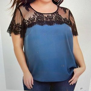 Torrid blue lace satin blouse